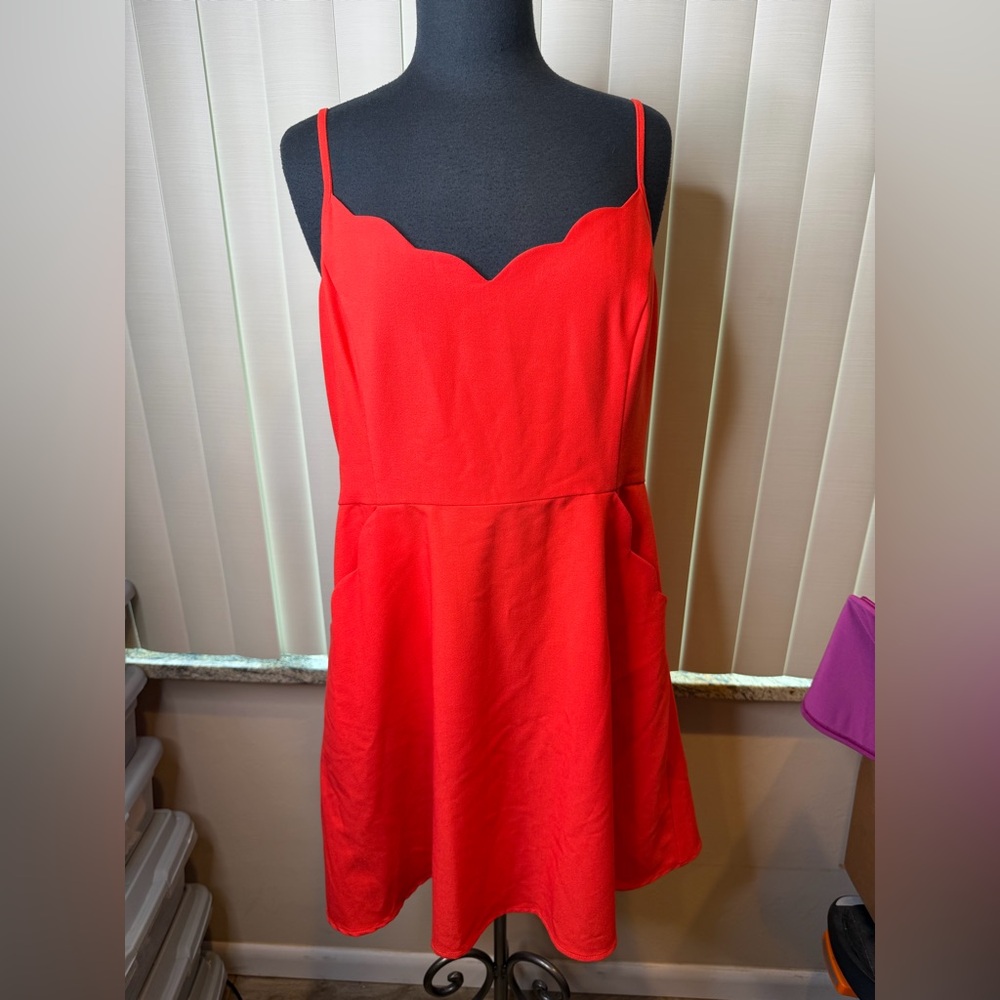 Market & Spruce scalloped neck dress with pockets coral Plus Woman size XXL